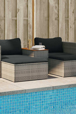 vidaXL 3033048 - 5 Piece Garden Sofa Set with Cushions Poly Rattan Acacia