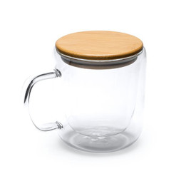 Claps 74268 - Double Walled Glass Mug with Bamboo Lid
