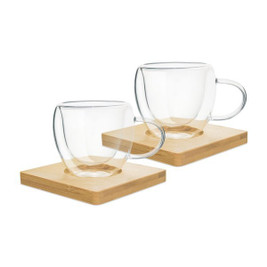 Claps 74277 - Ensemble Café en Verre Borosilicate avec Dessous de Verre en Bambou