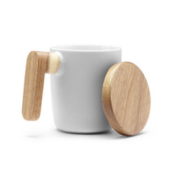 Claps 74285 - Matte Ceramic Mug with Bamboo Lid and Handle