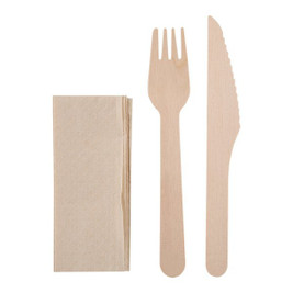 Claps 82094 - Eco-Friendly Disposable Wooden Cutlery Set
