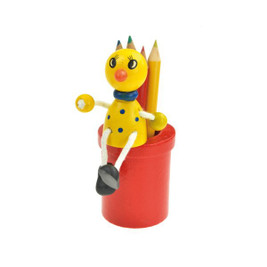 Claps 96009 - Wooden Animal Pencil Holder with Colored Pencils