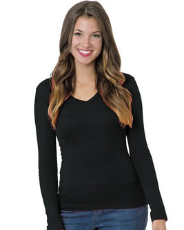 Bayside 3415 - Women's USA-Made Deep V-Neck Long Sleeve T-Shirt