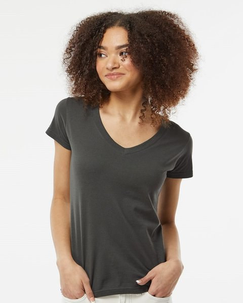 Tultex 214 - Camiseta de cuello en V de punto fino para mujer