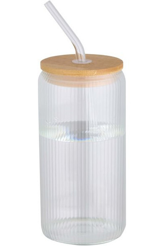 Mirage 500 ml einwandiges Glas aus Borosilikatglas mit Bambusdeckel - EgotierPro 100931