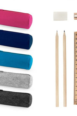 Multi-purpose case in recycled felt (100% rPET) with ruler, pencils, rubber and sharpener - Egotier 11196