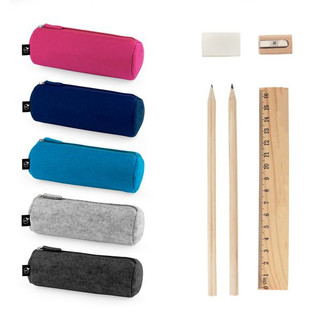 Multi-purpose case in recycled felt (100% rPET) with ruler, pencils, rubber and sharpener - Egotier 11196