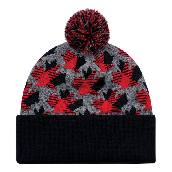AJM 9R262M - Acrylique, Manchette Toque (Feuille d'érable, Pom Pom 8cm)