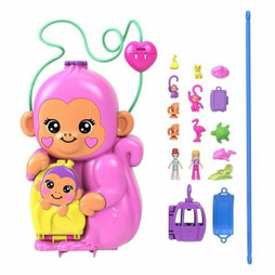 Polly Pocket S71007064 - Baby Doll with Accessories Mommy Monkey and Baby