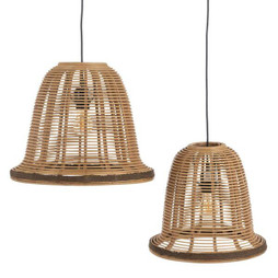 BigBuy Home S8804402 - Suspension Naturel Bambou 220-240 V 41 x 41 x 33 cm (2 Unités)