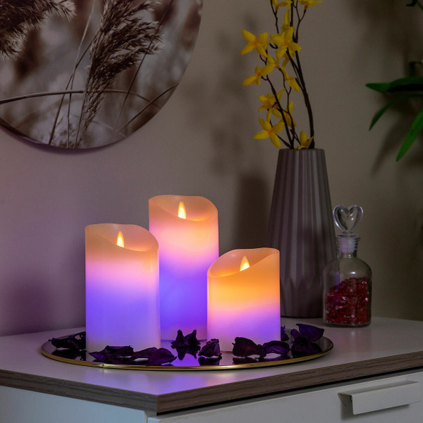 InnovaGoods V0103781 - Bougies LED Multicolores Effet Flamme avec Télécommande Lendles 3 Unités