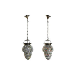 DKD Home Decor S3043728 - Suspension Verre Métal Multicouleur 25 W 20 x 20 x 28 cm (2 Unités)