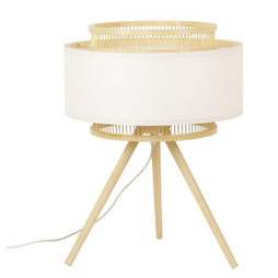 DKD Home Decor S3040122 - Tischlampe Braun Polyester Weiß Bambus (36 x 36 x 48 cm)