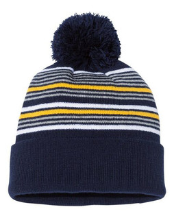Sportsman SP60 - 12" Striped Pom-Pom Cuffed Beanie
