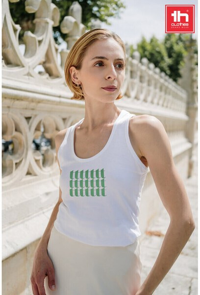 TH Clothes 30119 - Kvinders ærmeløse bomulds T-shirt. Hvid