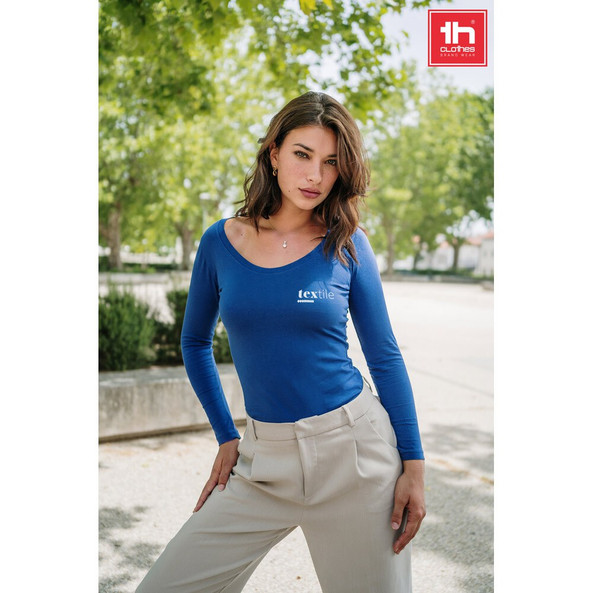 TH Clothes 30126 - Langärmeliges tailliertes T-Shirt für Frauen aus Baumwolle