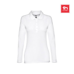 TH Clothes 30144 - Womens long-sleeved polo shirt in cotton piqué and viscose with removable label