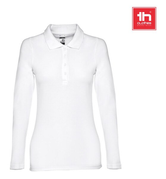 TH Clothes 30144 - Women's long-sleeved polo shirt in cotton piqué and viscose with removable label