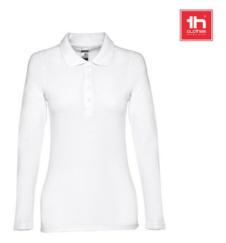 TH Clothes 30144 - Womens long-sleeved polo shirt in cotton piqué and viscose with removable label