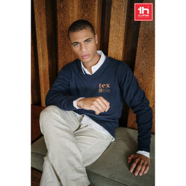 TH Clothes 30149 - Pull col V pour homme en coton et polyamide