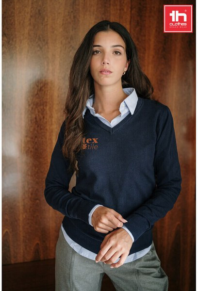 TH Clothes 30150 - Pull à col V pour femmes en coton et polyamide