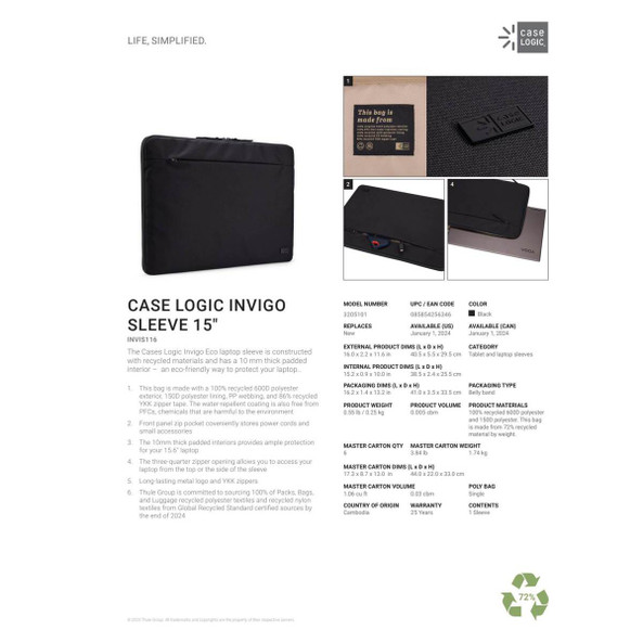 Case Logic 8151-60 - Funda reciclada para portátil de 16" Invigo