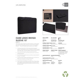 Case Logic 8151-60 - Invigo Recycled 16” Laptop Sleeve