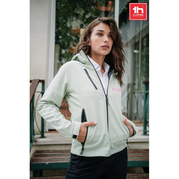 TH Clothes 30181 - Women's softshell jacket with detachable hood and rounded back hem