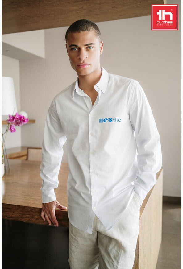 TH Clothes 30194 - Herenhemd in popeline met lange mouwen. Witte kleur