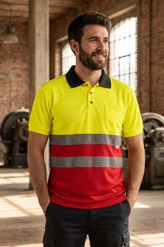 Velilla 36063 - Two-tone bird-eye polo shirt (160g/m²) with short sleeves, in polyester (100%)