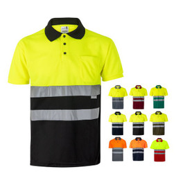 Velilla 36065 - Two-tone bird-eye polo shirt (160g/m²) with short sleeves, in polyester (100%)