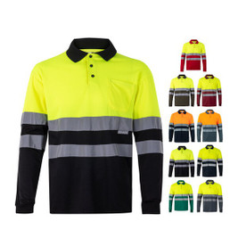 Velilla 36069 - Two-tone bird-eye polo shirt (160g/m²) with long sleeves, in polyester (100%)