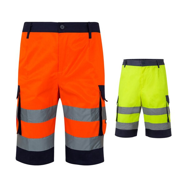 VELILLA Arbeitshose Mit Warnstreifen – Rot/neongelb, Größe M, ISO 20471 Klasse 1, Mit 6 Taschen, Für Industrie & Straßenarbeit
