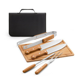 hi!dea 54142 - Five-piece wooden and stainless steel barbecue set with bamboo board