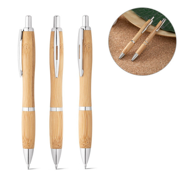 hi!dea 81010 - Bamboo ball pen with clip and metal trim