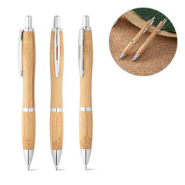 hi!dea 81010 - Bamboo ball pen with clip and metal trim