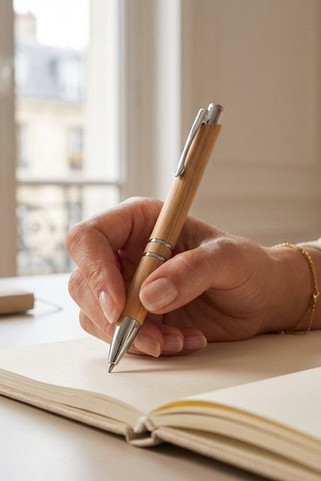 Bamboo ball pen with clip and metal trim - Egotier 81011