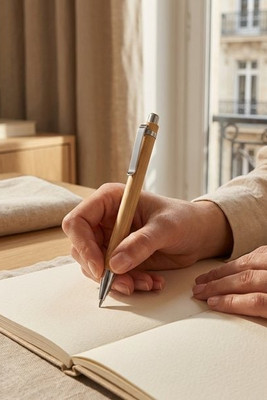 Bamboo ball pen with metal clip - Egotier 81163