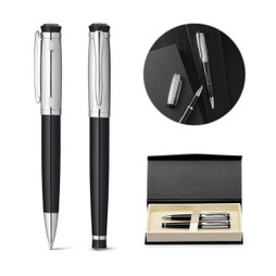 hi!dea 81193 - Metal Rollerball and ballpoint pen set with clip