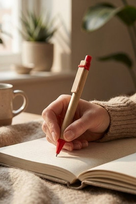 Kraft paper ball pen with wooden clip - Egotier 91292