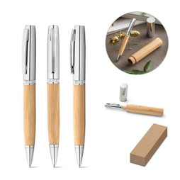 hi!dea 91775 - Bamboo and metal ball pen with case