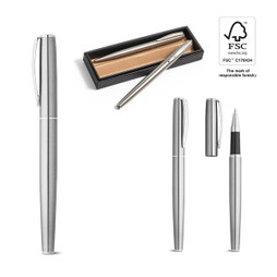 hi!dea 91781 - Roller and ballpoint pen set with stainless steel body (53% rSS) with clip