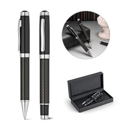 hi!dea 91835 - Roller pen and ball pen set in metal and carbon fibre with twist mechanism