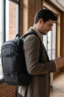 Laptop backpack in 900D, high-density recycled polyester, with water-resistant coating and 210D recycled polyester lining 17'3" - Egotier 92363