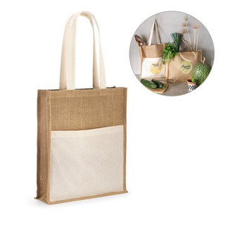 Jute bag (240 g/m²) with pocket in 100% cotton (140 gm²) - Egotier 92823