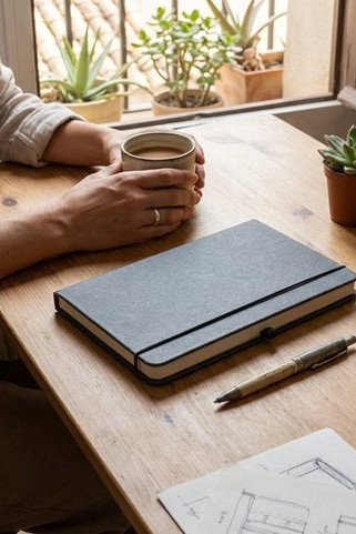A5 notebook with rigid cover in leather (70% recycled) with lined sheets - Egotier 93087
