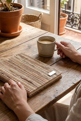 A5 notepad with hardcover made from natural straw fibres - Egotier 93275