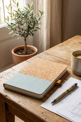 A5 notebook in cork and linen with lined sheets - Egotier 93277