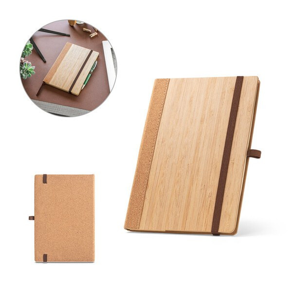 A5 notebook in bamboo and cork sheets with lined sheets - Egotier 93281