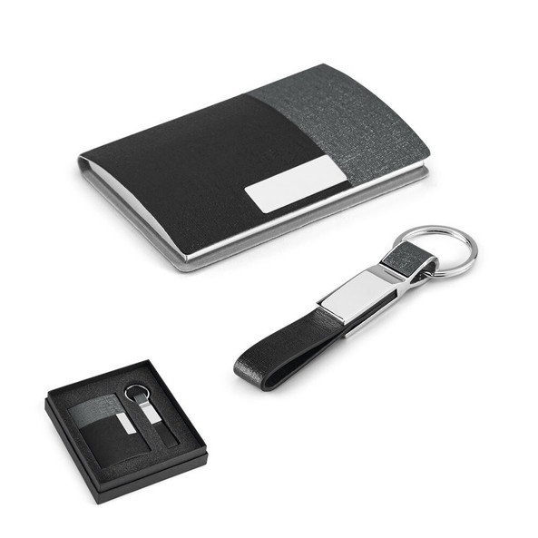 hi!dea 93314 - Metal and PU card and keyring set